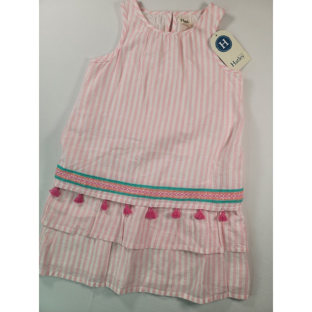 NWT Hatley Girls Pink White Stripe Tassel Dress Size 10 Cotton